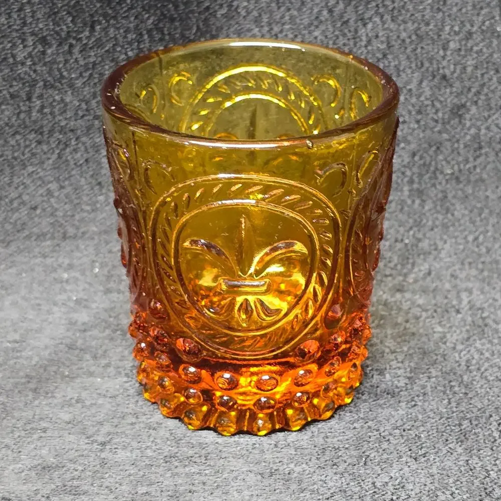 Vintage Fleur-De-Lys Mini Jar Shot Glass Votive Candle Holder Home Decor Display